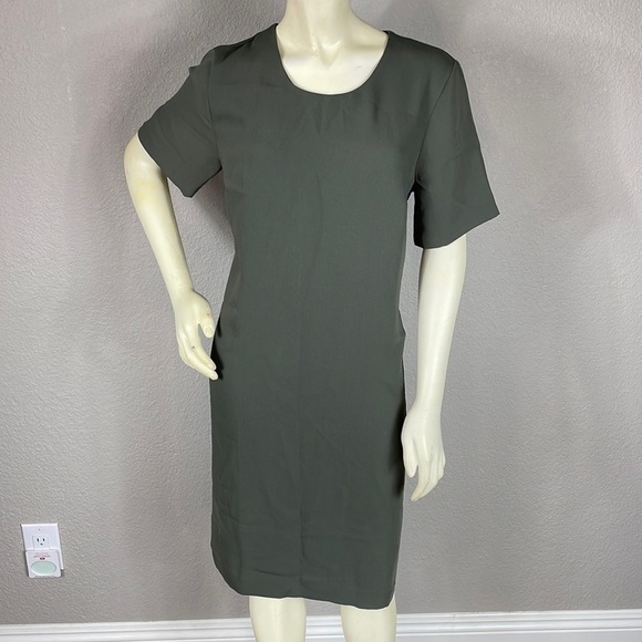 Ann Taylor Green Shift T Shirt Dress with Blue Side Stripe Lagenlook Sz 10 - Picture 3 of 13